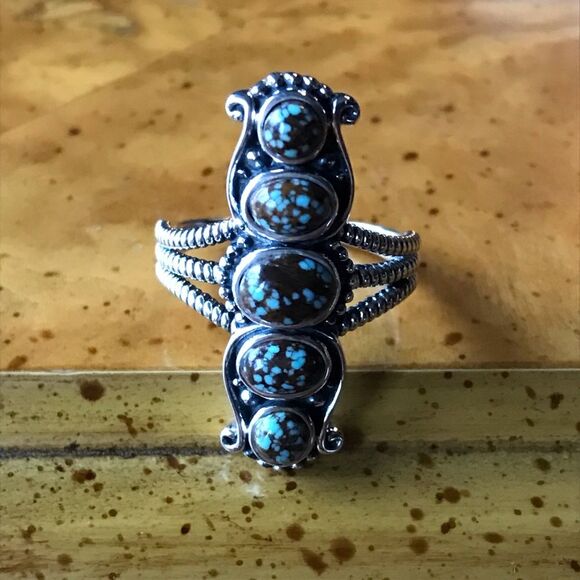 Natural Royston Blue Horizon Turquoise Sterling Silver Ring Size 8 - Picture 9 of 9